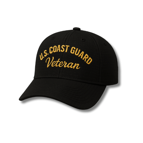 U.S. Coast Guard Veteran Hat – Black Ripstop with Gold Embroidery
